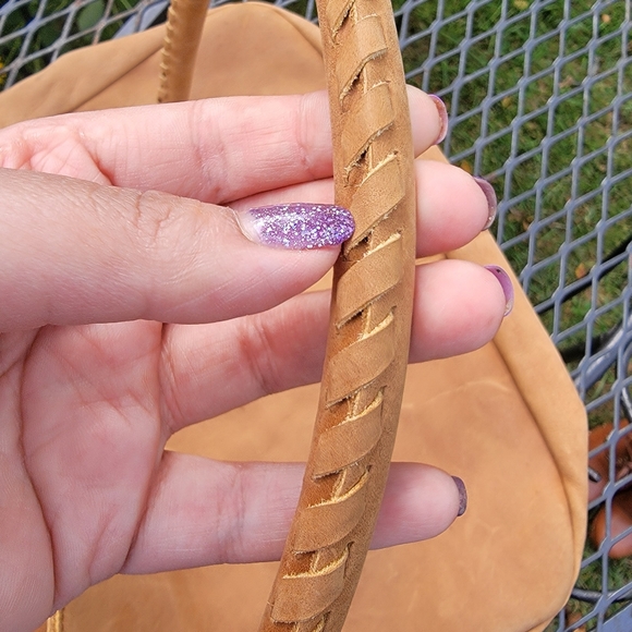 Boho Tan Leather Hobo Shoulder Tote Purse - Picture 6 of 10